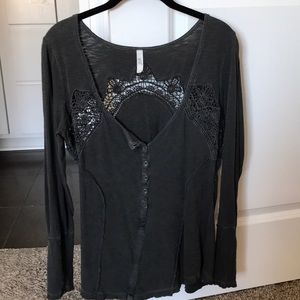 Free people lace inset henley long sleeve size L